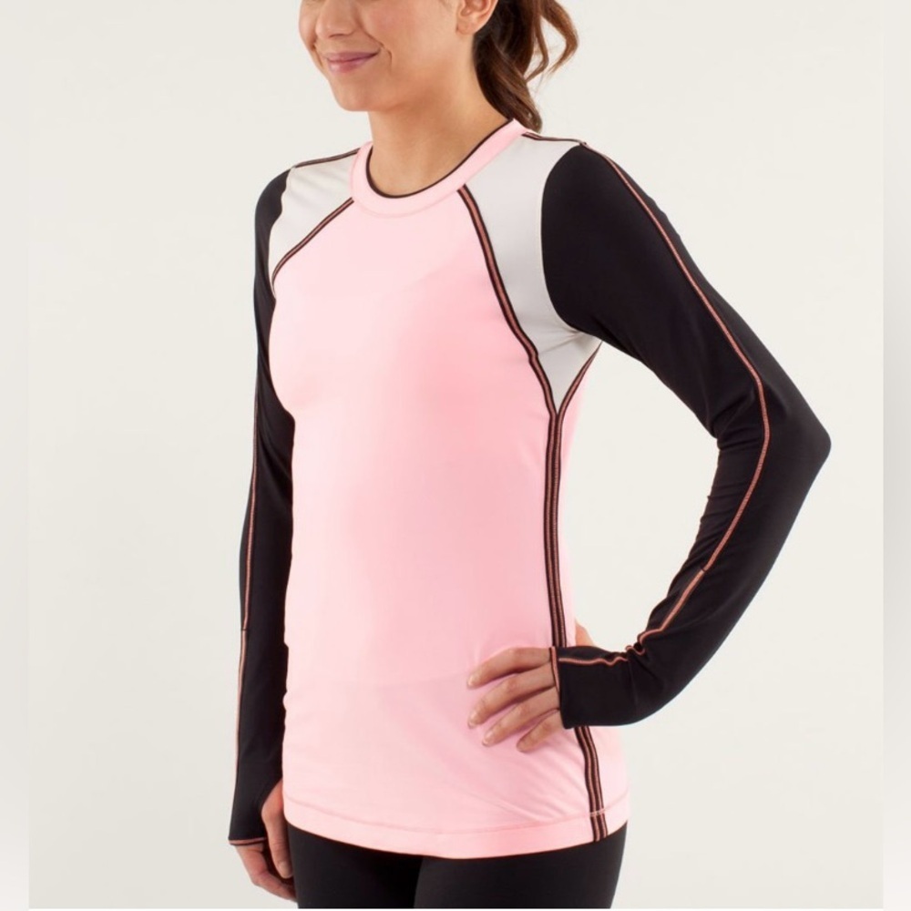 Lululemon Run:Layer Me Long Sleeve Bleached Coral Dune Black Sz 6 Rare Colorway